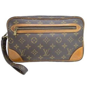 Authentic Louis Vuitton Clutch Bag Marly Dragonne Monogram Used LV Handbag